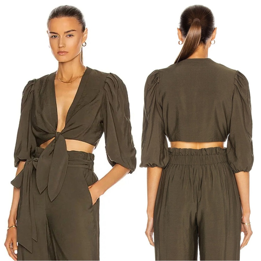 Jonathan Simkhai Adria Tie Front Olive Green Top Swim Size XSmall